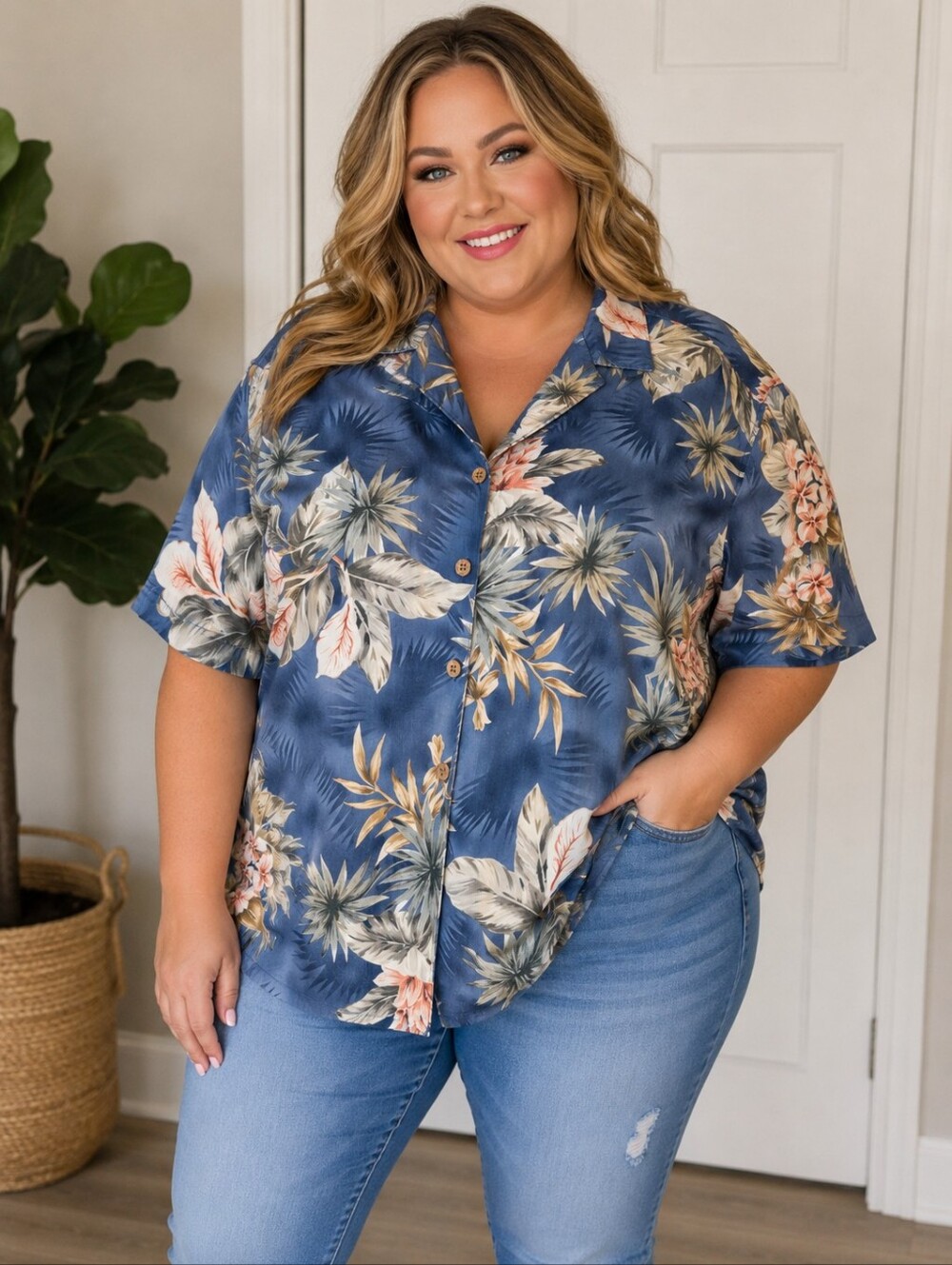 La Cabana Blue Floral Button-Up Blouse